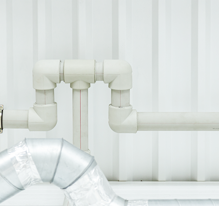 White PPR Pipe with Red Line and Fittings